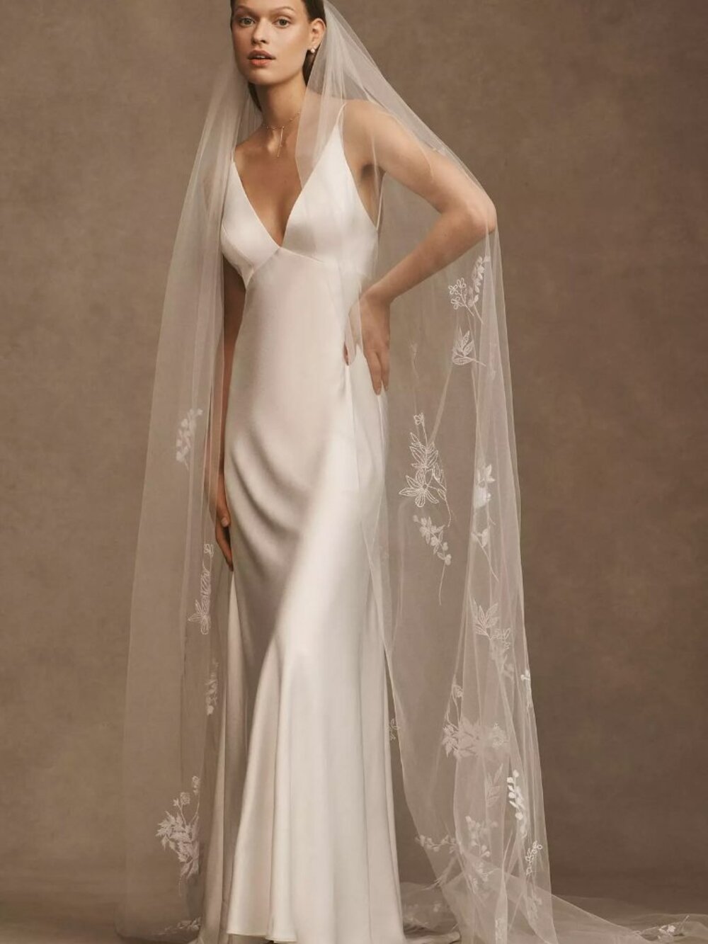 Theia Jasper Embroidered Cathedral Veil Ivory Floral Anthropologie Wedding
